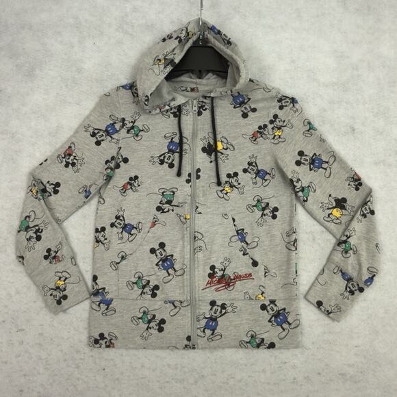 Disney Mickey Mouse Youth Hoodie Gray Zip All Over Print Sweatshirt Medium - Picture 3 of 9